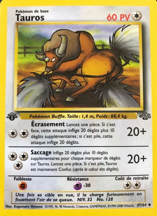 Scan HD carte Pokémon Tauros 47/64 — Jungle