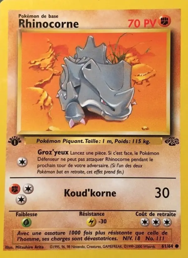 Scan HD carte Pokémon Rhinocorne 61/64 — Jungle