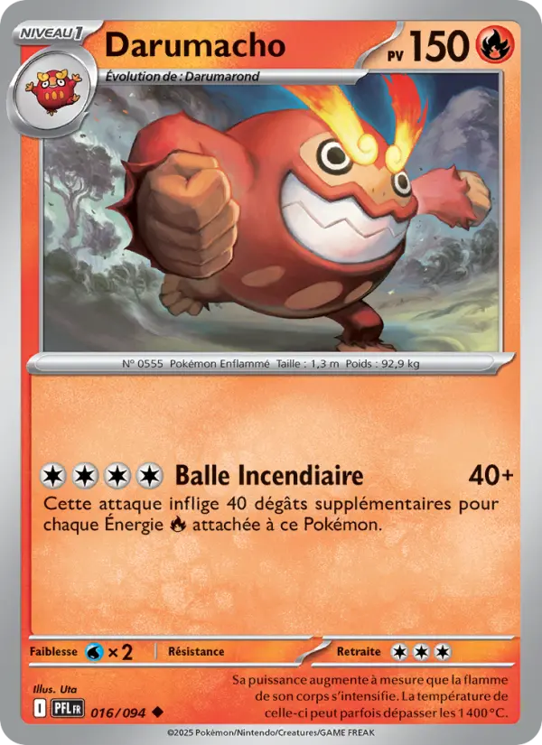 Scan HD carte Pokémon Darumacho 016/94 — Flammes Fantasmagoriques