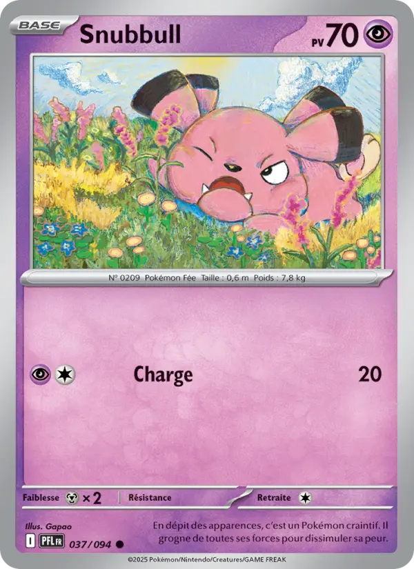 Scan HD carte Pokémon Snubbull 037/94 — Flammes Fantasmagoriques