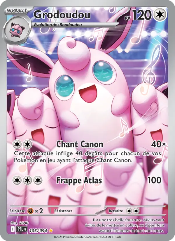 Scan HD carte Pokémon Grodoudou 105/94 — Flammes Fantasmagoriques