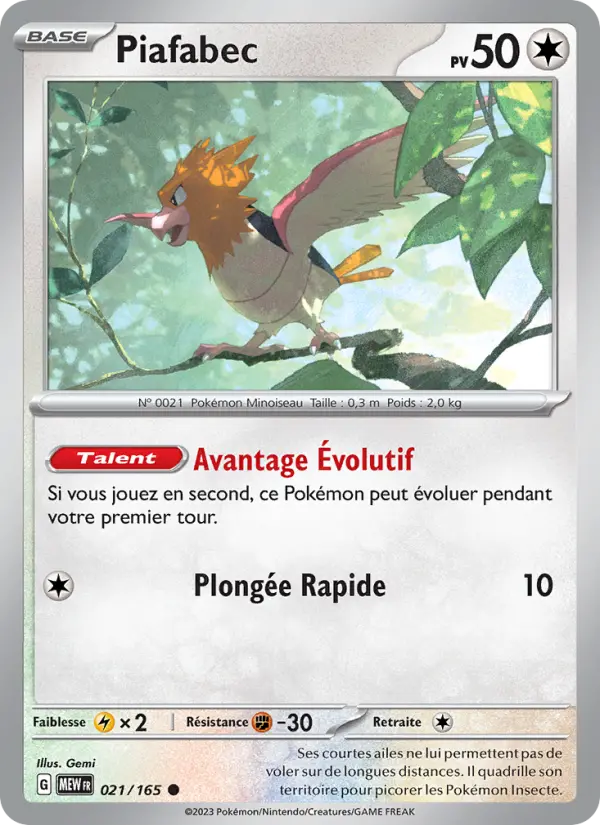 Scan HD carte Pokémon Piafabec 021/165 — 151