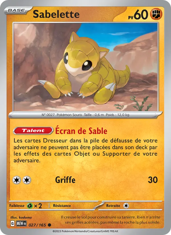 Scan HD carte Pokémon Sabelette 027/165 — 151