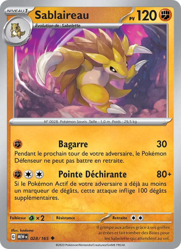 Scan HD carte Pokémon Sablaireau 028/165 — 151