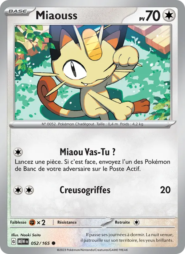 Scan HD carte Pokémon Miaouss 052/165 — 151