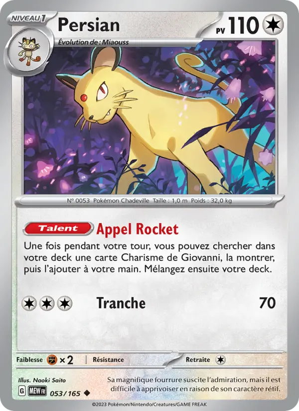 Scan HD carte Pokémon Persian 053/165 — 151