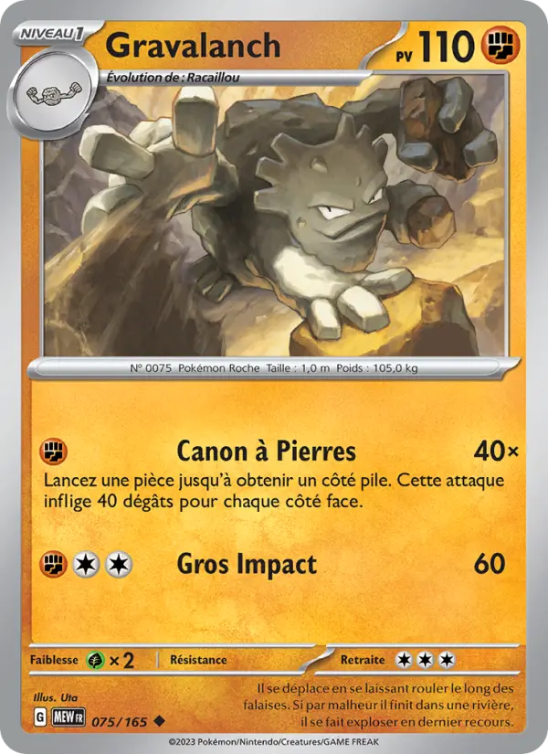 Scan HD carte Pokémon Gravalanch 075/165 — 151