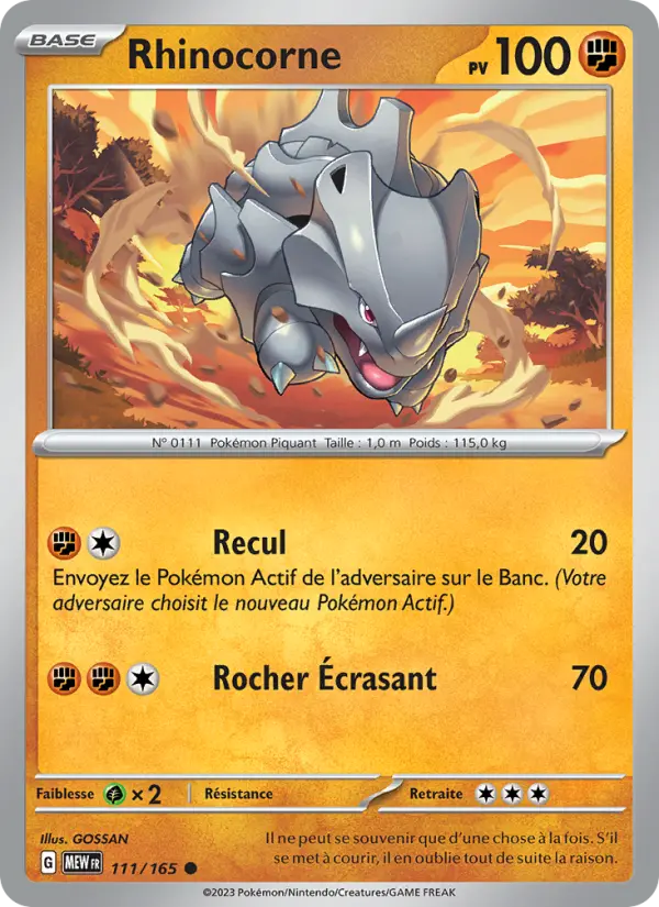 Scan HD carte Pokémon Rhinocorne 111/165 — 151