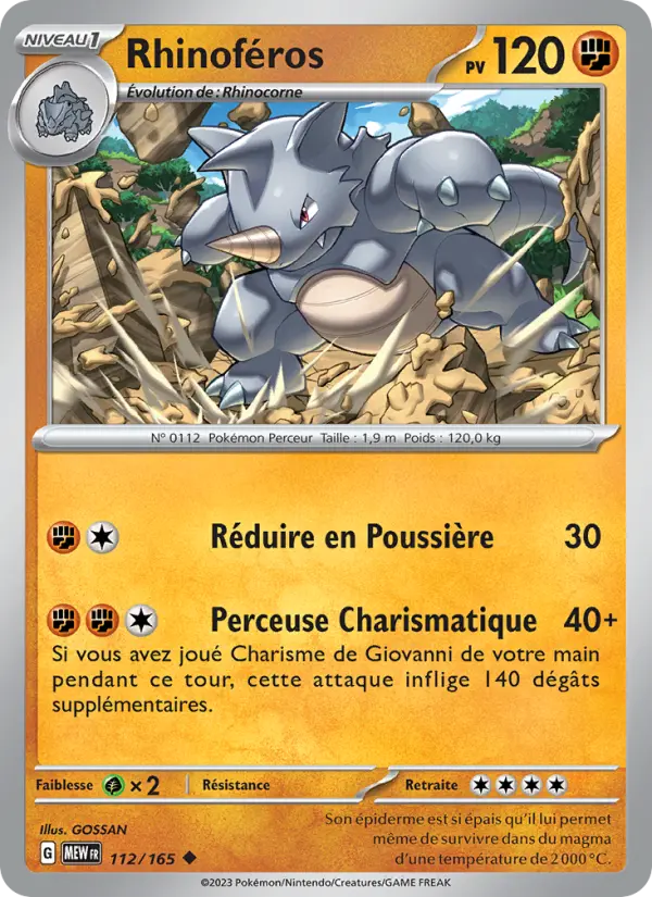 Scan HD carte Pokémon Rhinoféros 112/165 — 151