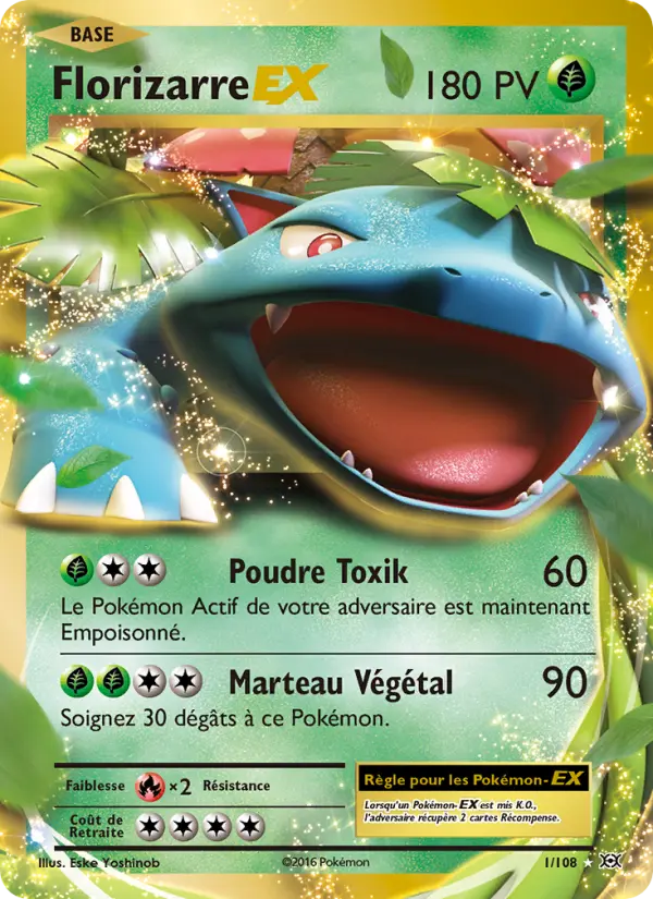 Scan HD carte Pokémon Florizarre EX 1/108 — Évolutions