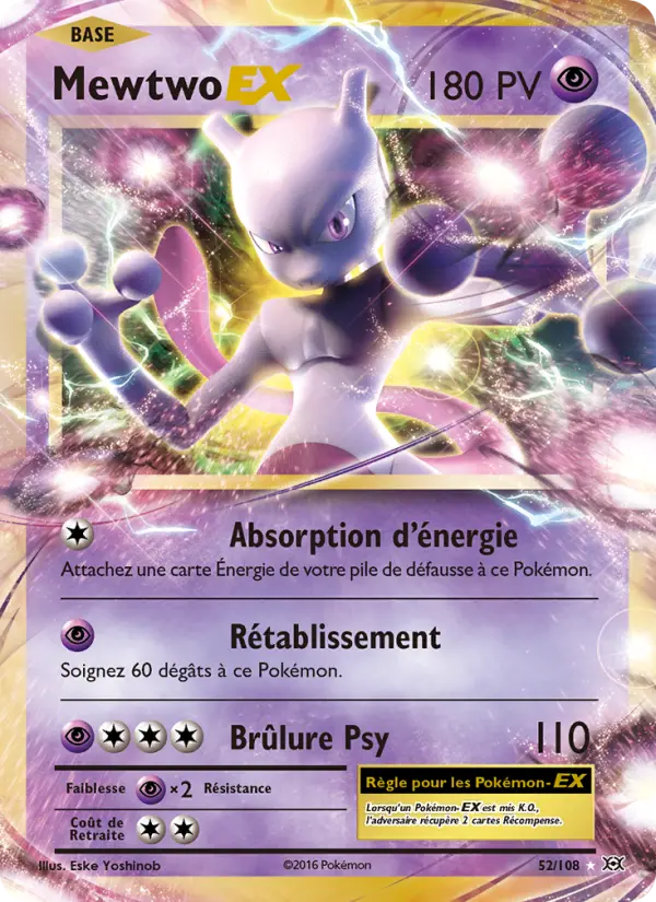 Scan HD carte Pokémon Mewtwo EX 52/108 — Évolutions