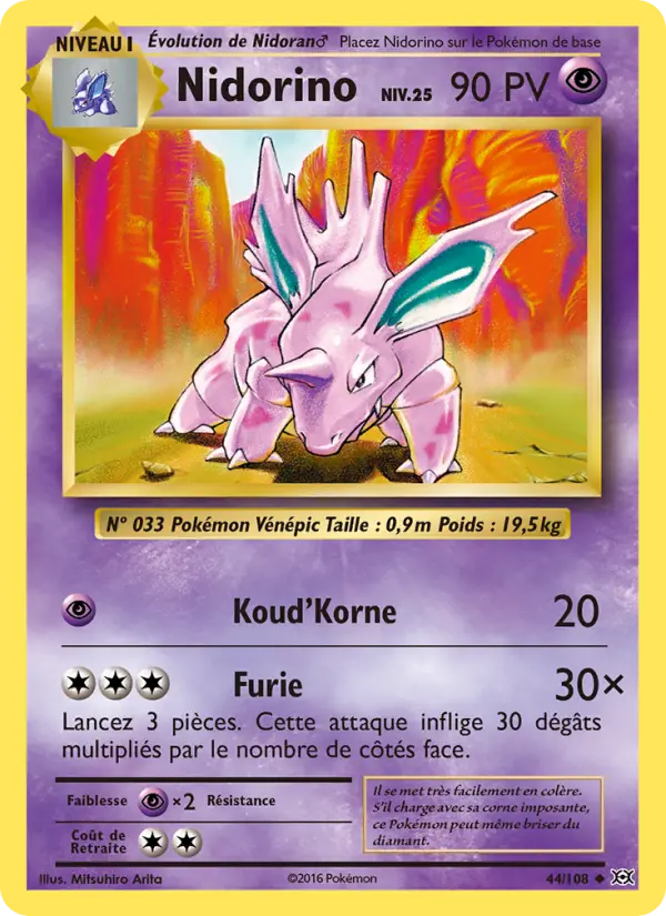 Scan HD carte Pokémon Nidorino 44/108 — Évolutions