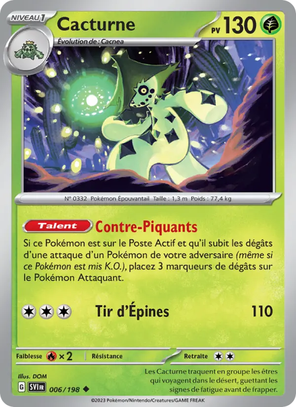 Scan HD carte Pokémon Cacturne 006/198 — Écarlate et Violet