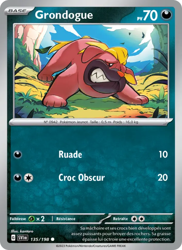 Scan HD carte Pokémon Grondogue 135/198 — Écarlate et Violet