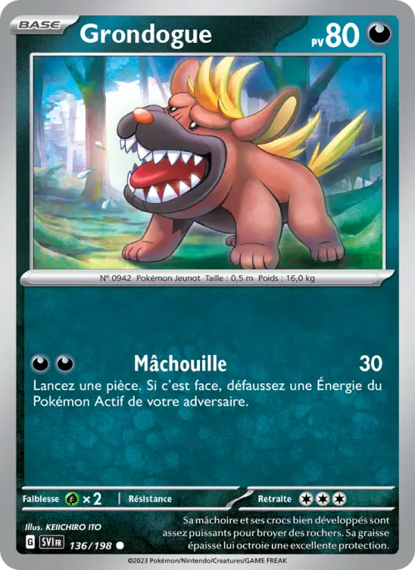 Scan HD carte Pokémon Grondogue 136/198 — Écarlate et Violet