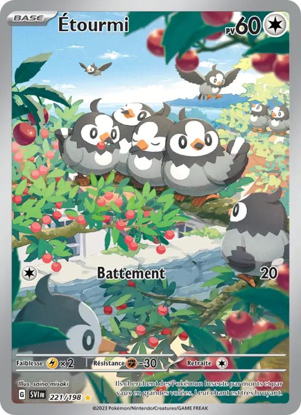 Scan HD carte Pokémon Étourmi 221/198 — Écarlate et Violet