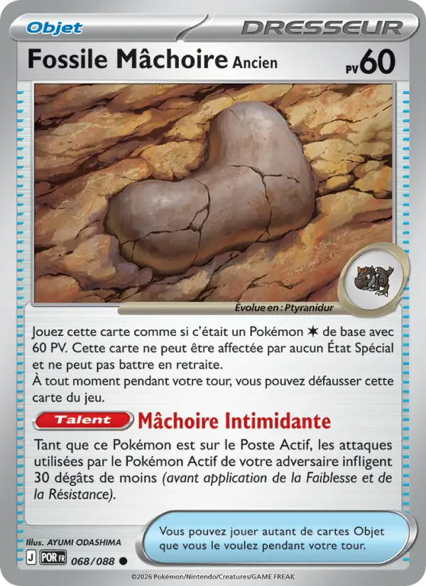 Scan HD carte Pokémon Fossile Mâchoire Ancien 068/88 — Équilibre Parfait