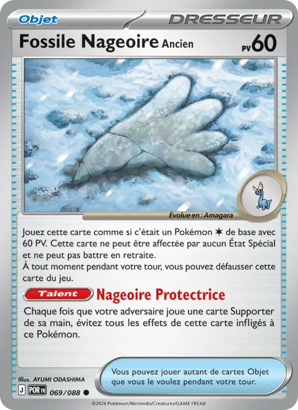 Scan HD carte Pokémon Fossile Nageoire Ancien 069/88 — Équilibre Parfait