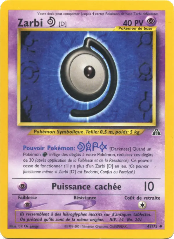 Scan HD carte Pokémon Zarbi D 47/75 — Neo Discovery