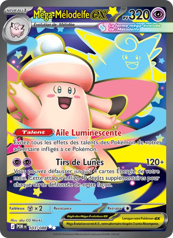 Scan HD carte Pokémon Méga-Mélodelfe-ex 103/88 — Équilibre Parfait