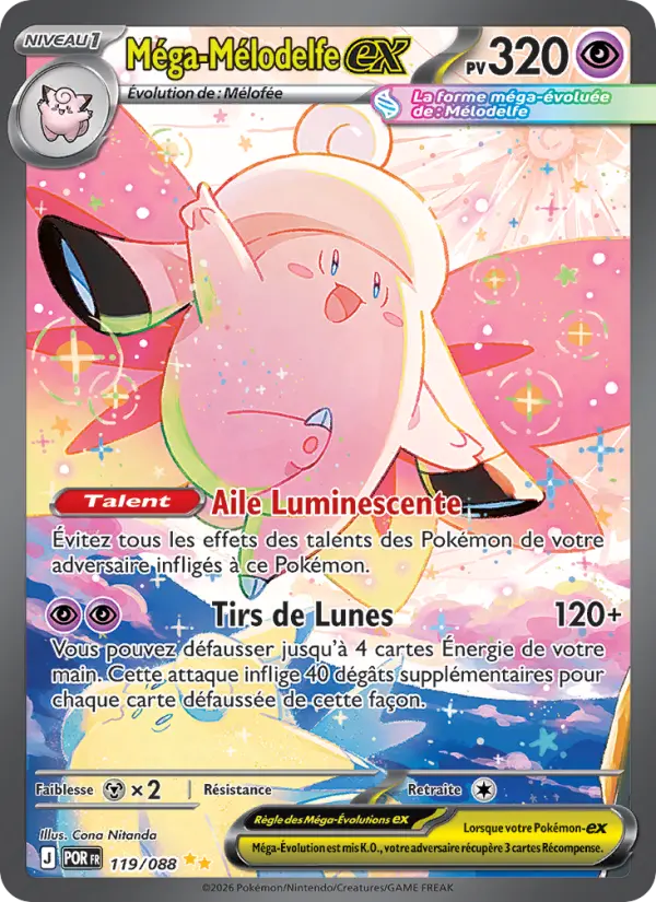 Scan HD carte Pokémon Méga-Mélodelfe-ex 119/88 — Équilibre Parfait