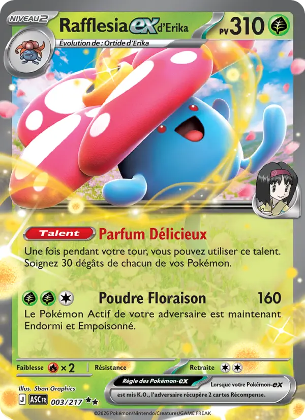 Scan HD carte Pokémon Rafflesia-ex d'Erika 003/217 — Héros Transcendants