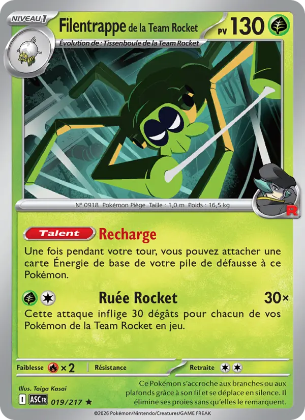 Scan HD carte Pokémon Filentrappe de la Team Rocket 019/217 — Héros Transcendants