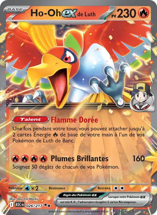 Scan HD carte Pokémon Ho-Oh-ex de Luth 026/217 — Héros Transcendants