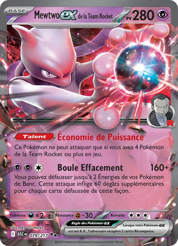 Scan HD carte Pokémon Mewtwo-ex de la Team Rocket 079/217 — Héros Transcendants