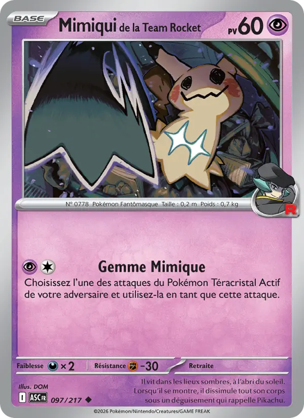 Scan HD carte Pokémon Mimiqui de la Team Rocket 097/217 — Héros Transcendants