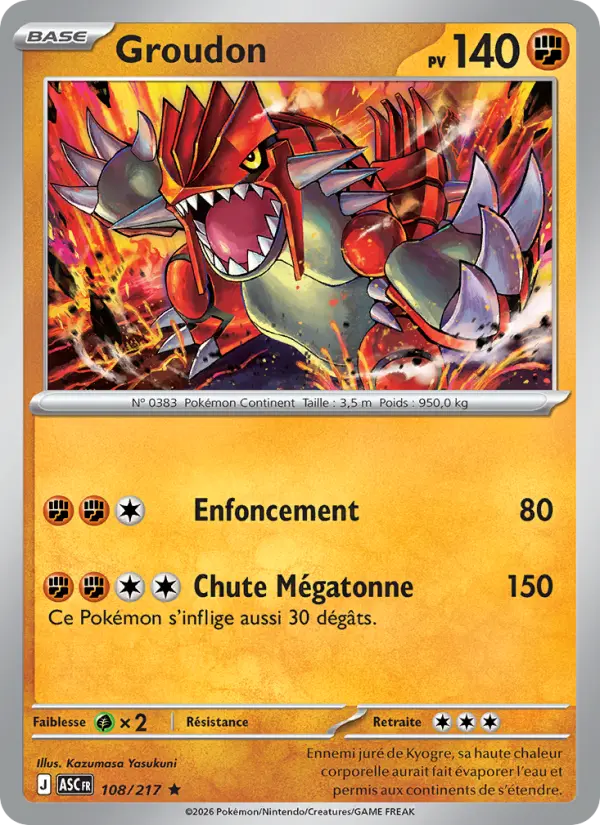 Scan HD carte Pokémon Groudon 108/217 — Héros Transcendants