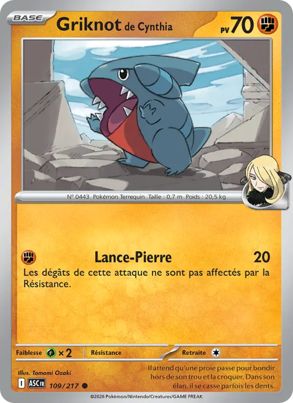 Scan HD carte Pokémon Griknot de Cynthia 109/217 — Héros Transcendants