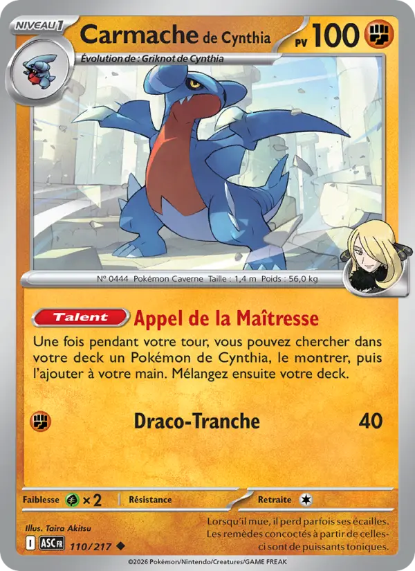 Scan HD carte Pokémon Carmache de Cynthia 110/217 — Héros Transcendants