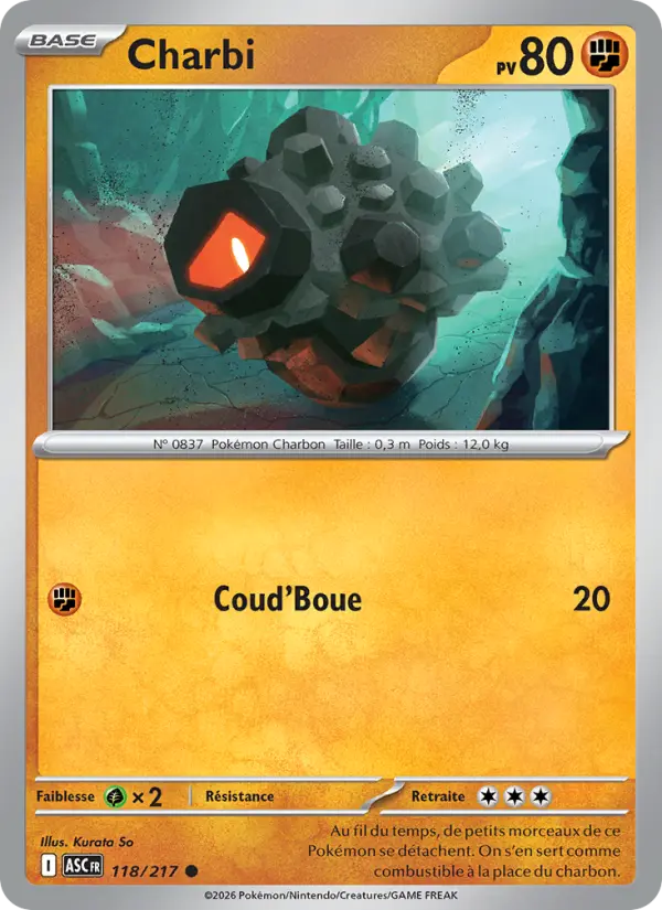 Scan HD carte Pokémon Charbi 118/217 — Héros Transcendants