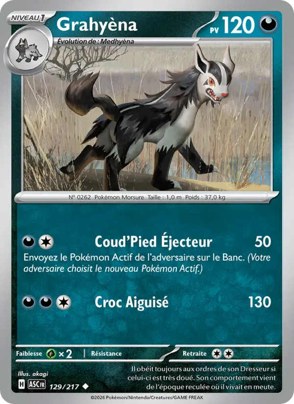 Scan HD carte Pokémon Grahyèna 129/217 — Héros Transcendants
