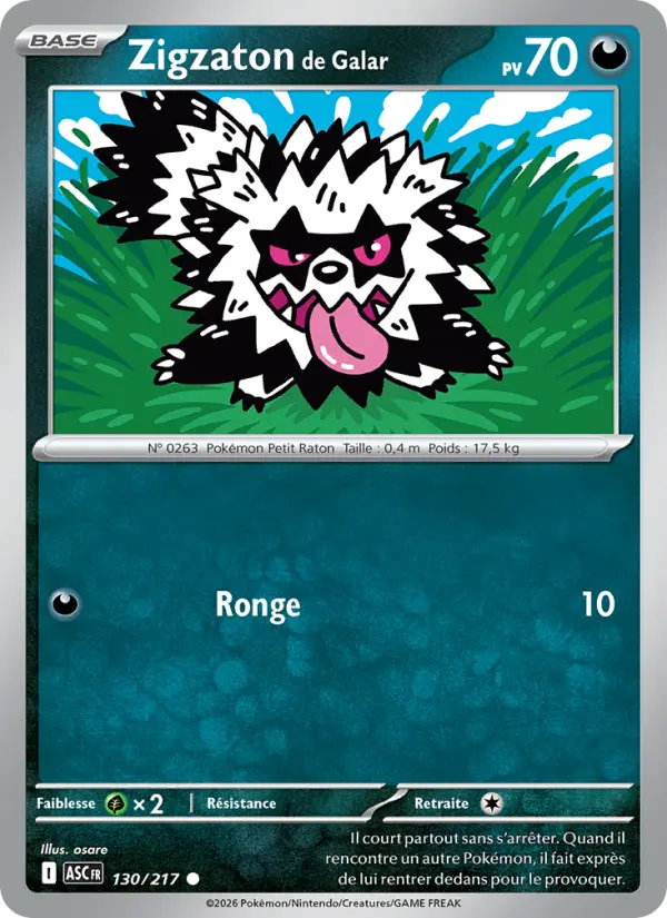 Scan HD carte Pokémon Zigzaton de Galar 130/217 — Héros Transcendants