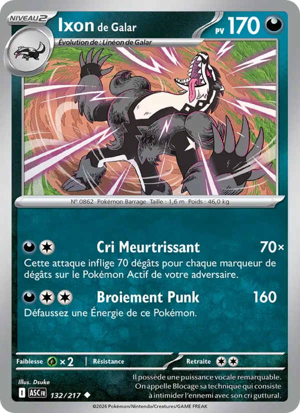 Scan HD carte Pokémon Ixon de Galar 132/217 — Héros Transcendants