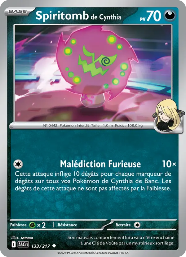 Scan HD carte Pokémon Spiritomb de Cynthia 133/217 — Héros Transcendants