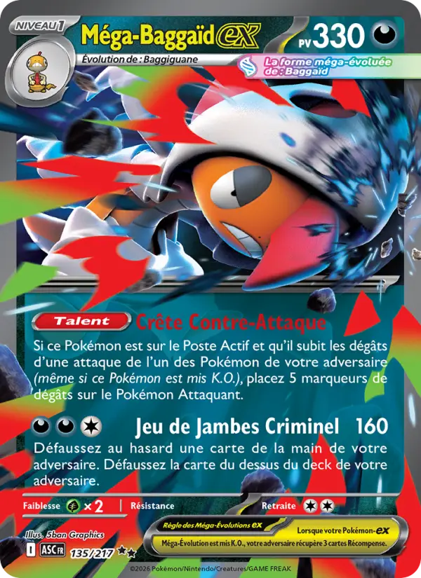 Scan HD carte Pokémon Méga-Baggaïd-ex 135/217 — Héros Transcendants