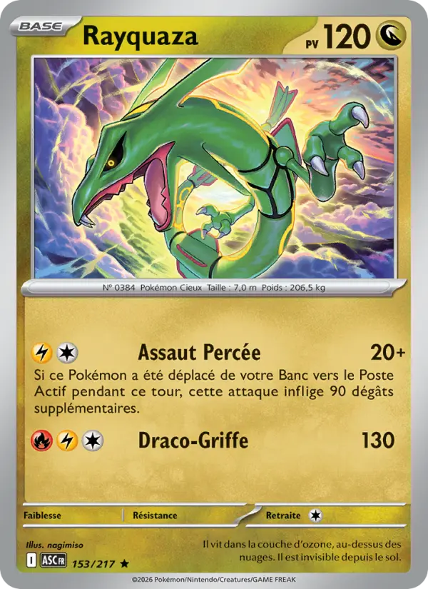 Scan HD carte Pokémon Rayquaza 153/217 — Héros Transcendants