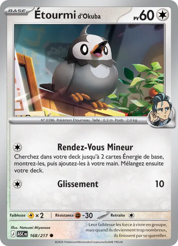 Scan HD carte Pokémon Étourmi d'Okuba 168/217 — Héros Transcendants