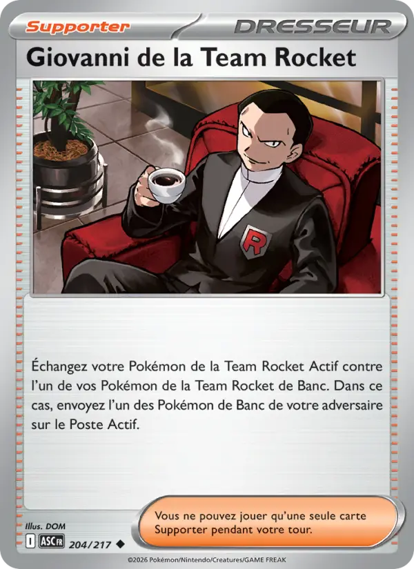 Scan HD carte Pokémon Giovanni de la Team Rocket 204/217 — Héros Transcendants