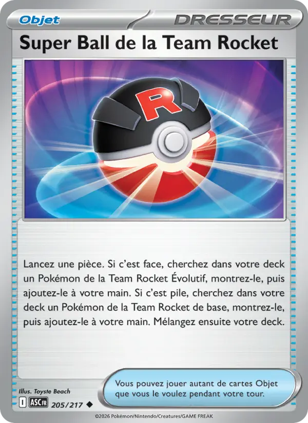 Scan HD carte Pokémon Super Ball de la Team Rocket 205/217 — Héros Transcendants
