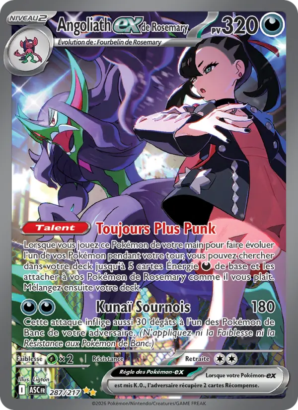 Scan HD carte Pokémon Angoliath-ex de Rosemary 287/217 — Héros Transcendants