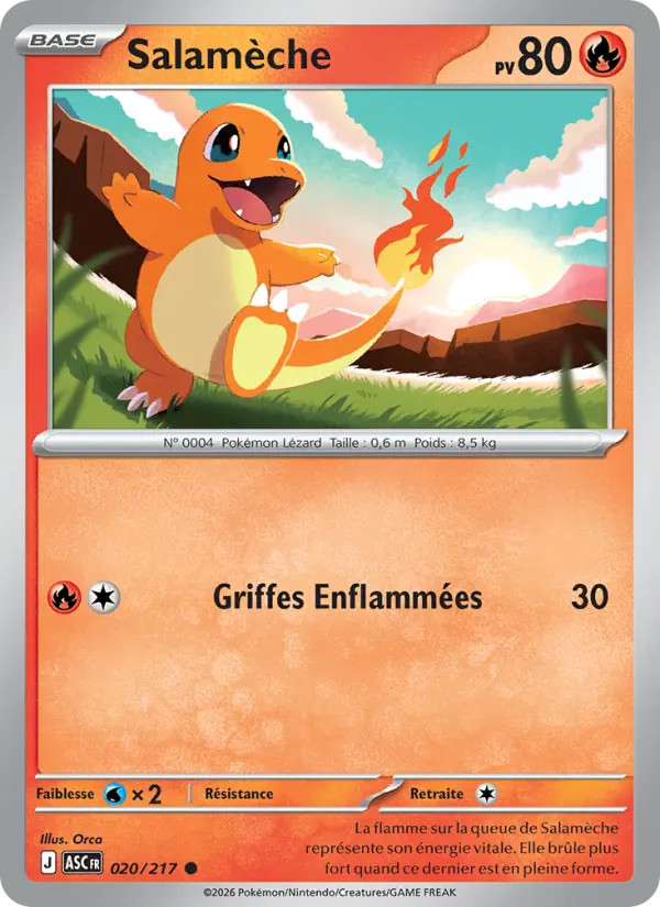 Scan HD carte Pokémon Salamèche 020/217 — Héros Transcendants