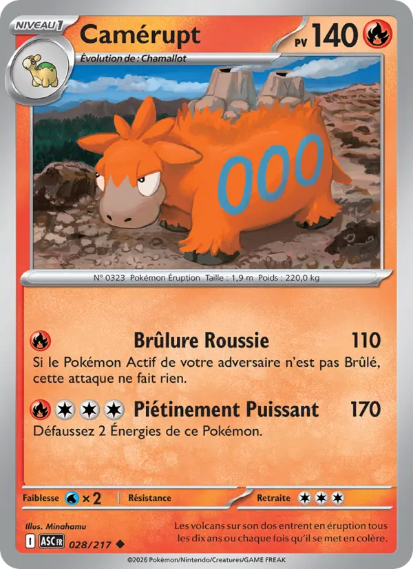 Scan HD carte Pokémon Camérupt 028/217 — Héros Transcendants