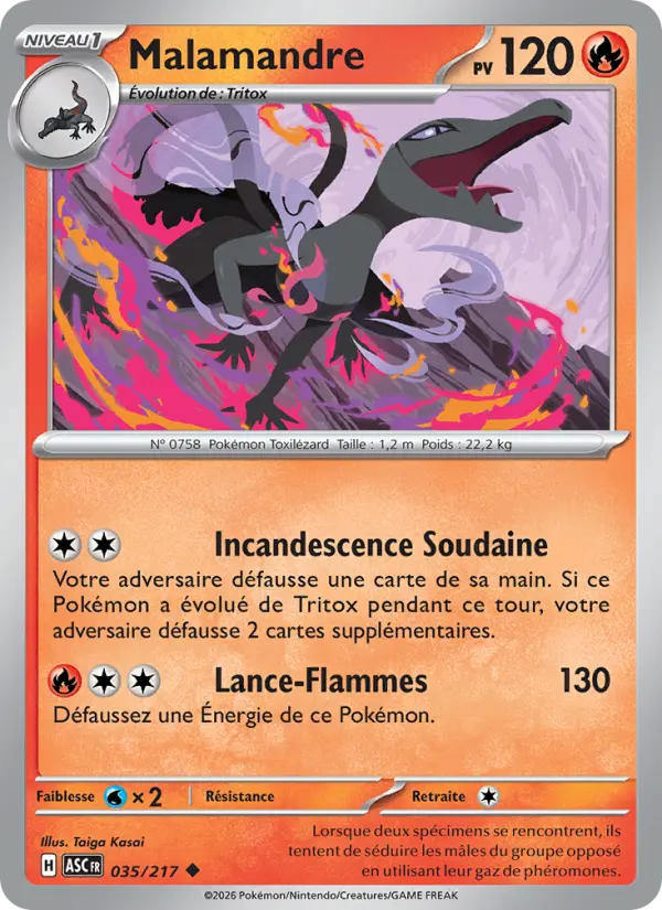 Scan HD carte Pokémon Malamandre 035/217 — Héros Transcendants