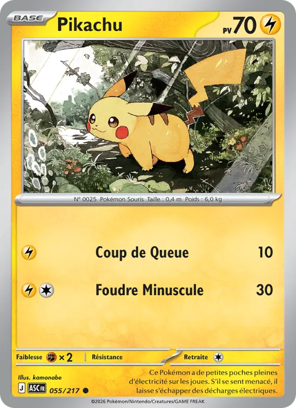 Scan HD carte Pokémon Pikachu 055/217 — Héros Transcendants