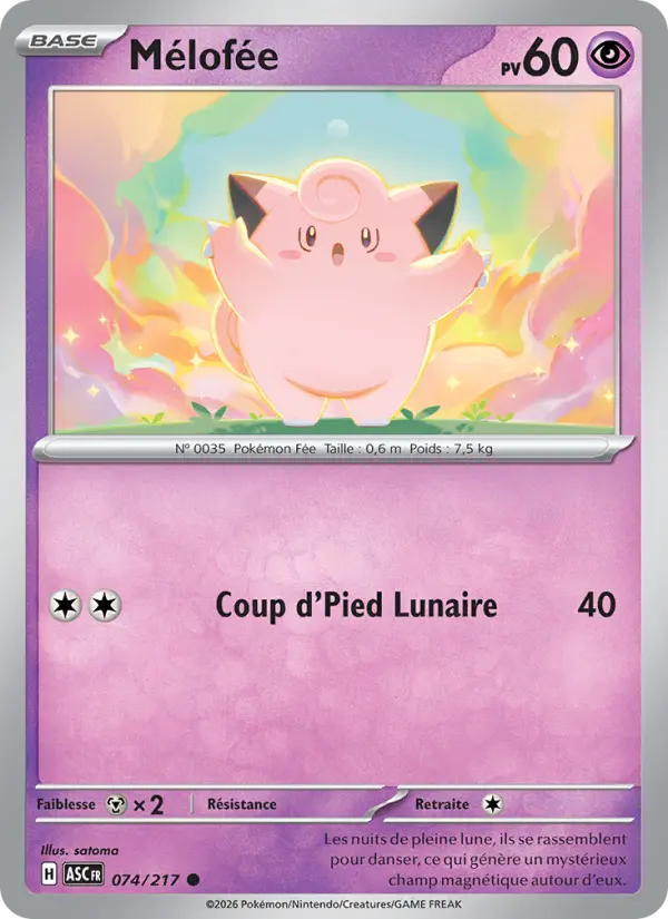 Scan HD carte Pokémon Mélofée 074/217 — Héros Transcendants