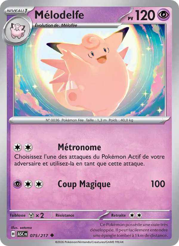 Scan HD carte Pokémon Mélodelfe 075/217 — Héros Transcendants